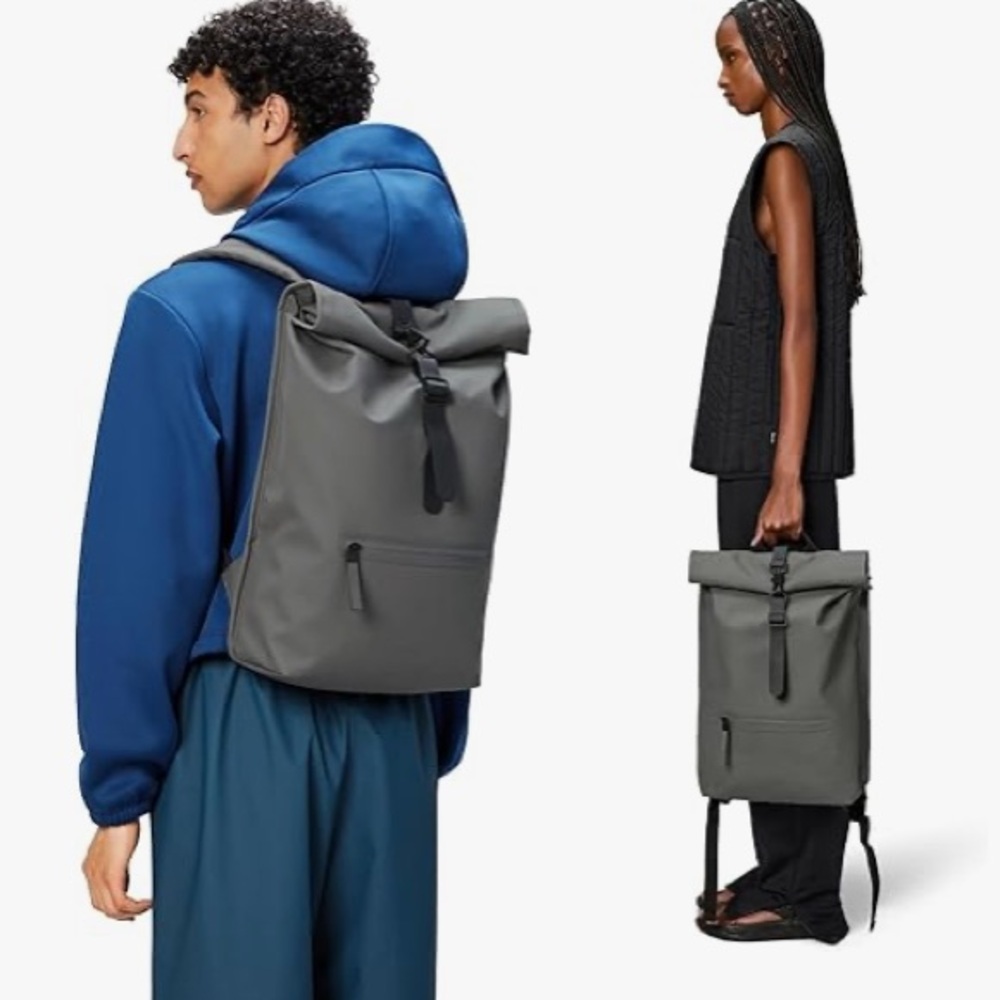Rains Unisex Gray Rolltop Backpack